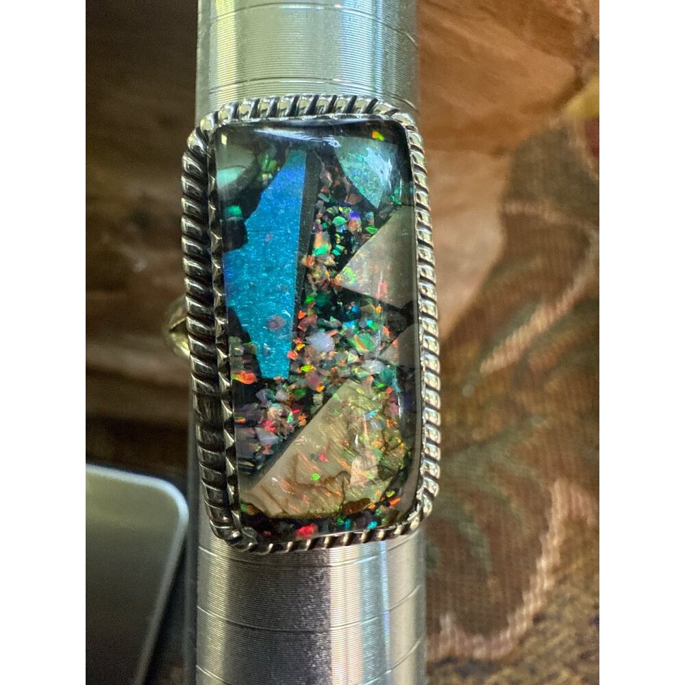 Sterling Silver Rectangular Monarch Opal Ring Siz… - image 3